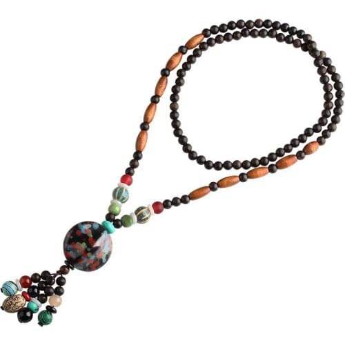 Retro Ethnic Style Handmade Ceramic Stone Pendant Vintage Necklace For Women Men Jewelry Sweater Chain