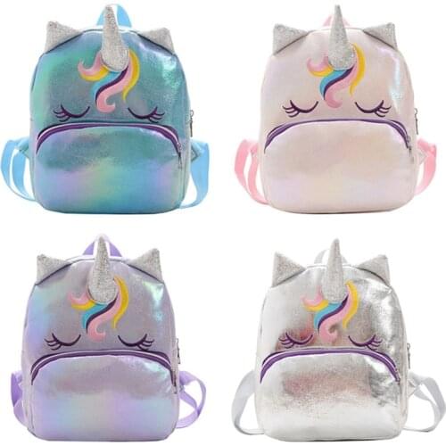 Leather Sequins Backpacks Children Kids Unicorn Schoolbag Cute Animal Backpack Fashion Kindergarten Shiny Bags Purse Rucksack
