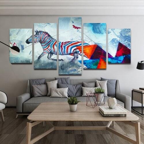 Nordic Modern Geometric Figures Animal Canvas Painting Zebra Home Decoration 5Pcs Bedroom Customizable Wall Decoration