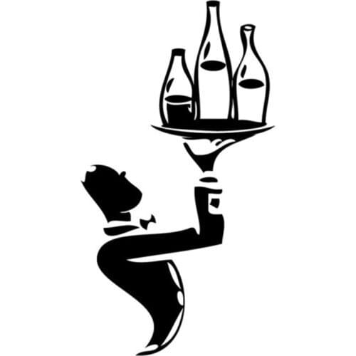 9.1cm*16.6cm Waiter & Wine Bottles Fashion Car-Styling Stickers Decals Vinyl Black/Silver S3-7055