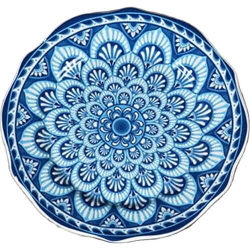 Hadmade Plates Crafts Retro Western Food Porcelain Tableware Dinner Plate Household Ceramics Cute Blue and White Plate