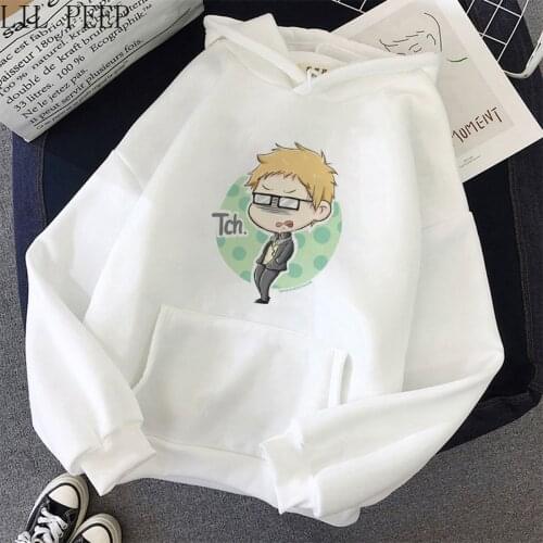 Haikyuu tsukishima kei Winter white Hoodie Round Neck Long Sleeve Warm Sweatshirts Women Korean Loose Hoodies Female Casual Coat