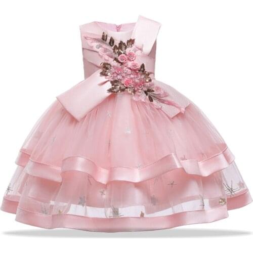 2020 New Girls Evening Dress Bow Expansion Princess Dress Embroidery Sequin Cake Evening Dress For 2-10 Girls