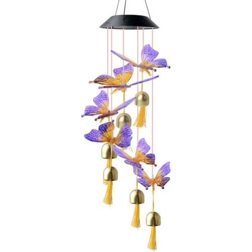Solar Light Wind Chimes Lights Waterproof Solar Lamp Crystal Ball Butterfly Hanging Windchime Night Light Outdoor Garden Decor