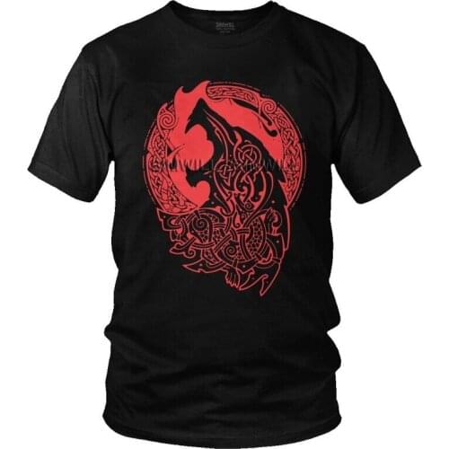 Viking Fenrir Tshirt Men Fashion Tee Tops Cotton T Shirts Short Sleeve Lokis Son Monstrous Wolf Tshirt Valhalla Odin T-shirts