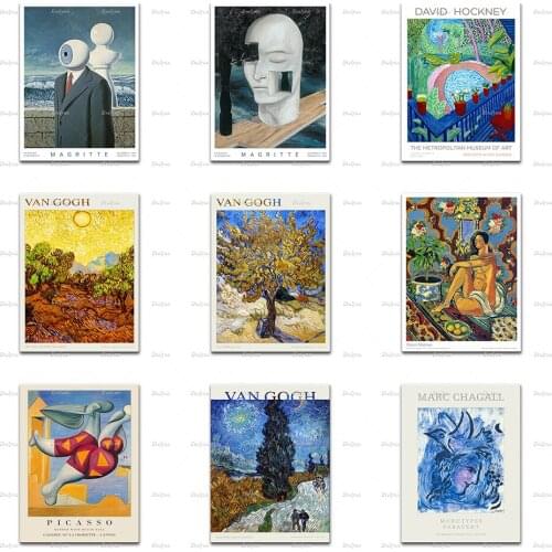 Rene Magritte Exhibition Poster Matisse Boho Van Gogh Picasso Home Decor Prints Wall Art Canvas Living Room Decoration Gift
