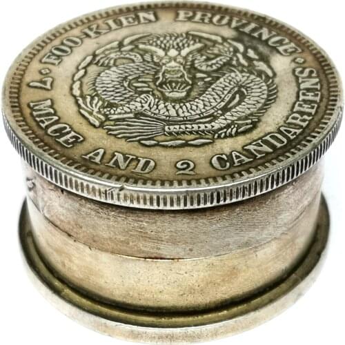 YIZHU CULTUER ART Collection China Copper Silver Carving Dragon Statue Coin Inlay Seal Inkpad Box