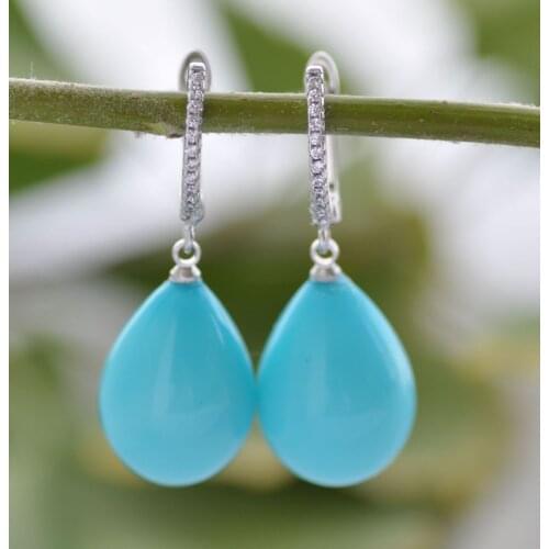 Z10945 20mm Turquoise Drip South Sea Shell Pearl Dangle Earring CZ