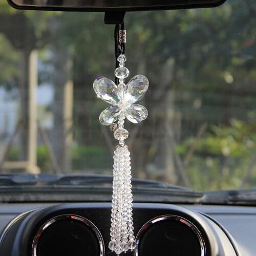 3 Color Butterfly ShapeCrystal Glass Hanging Ornaments Car Rearview Mirror Crafts Home Decor Figurines Car Interior Accessories