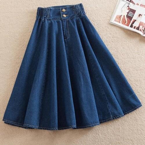Plus size S-9XL!2021 spring Denim skirt women knee-length elastic high waist umbrella jeans skirt a-line
