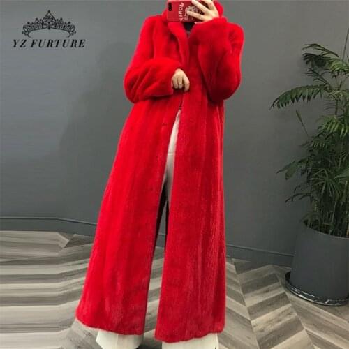 2020 New 130cm Length Genuine Mink Fur Coat Jacket with Collar Slim Winter Genuine Women Fur Outerwear Plus Size Coats