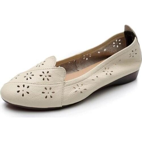 Spring Summer Best Sale 2020 New Genuine Leather Hollow Shallow Flat Shoes Soft Comfort Concise Fashion Casual Shoes Women Shoes