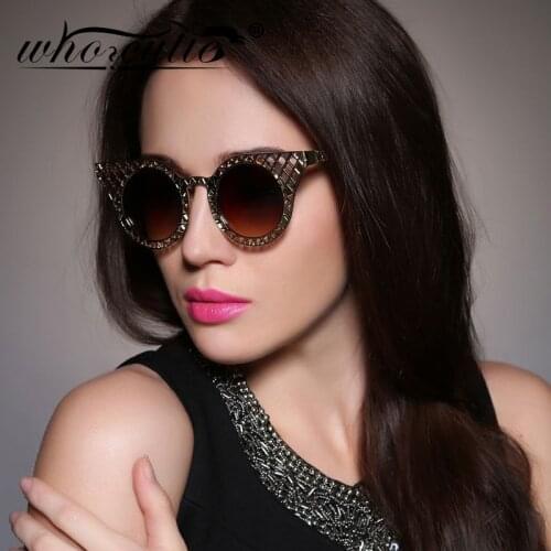 WHO CUTIE Retro 90s Hollow Cat Eye Sunglasses Women Brand Design High Quality Steampunk Sun Glasses Vintage Female Shades OM695