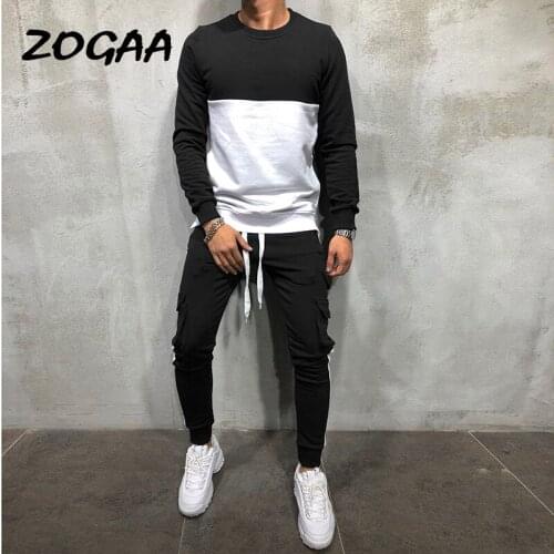 ZOGAA Sets Men Autumn New Large Size Stitching Long Sleeve Top Trousers Suit Tracksuit Sport Wear 2 Piece Sweatshirt Hot Fashion