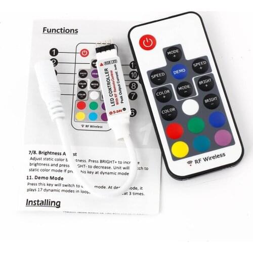 100PCS Mini RF Led RGB Remote Controller DC5-24V 17key RF Wireless Controller for 5050/3528/5730/5630/3014 RGB Color Strips