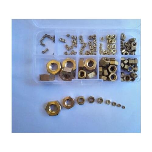 150pcs M1.6 M2 M2.5 M3 M4 M5 M6 M8 M10 Copper Nut Brass Nuts Assortment Set Free Shipping