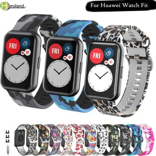 2021 Correa Silicone Watchband For Huawei Watch Fit Strap Original SmarBand Wriststrap Bracelet Printing Accessories With Tool