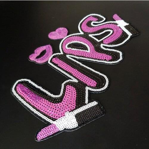 28CM Lips Lipstick Patch Diy Clothes Stickers Sequins Large Biker Badge Iron On Patches For Clothing Strange Things Christmas