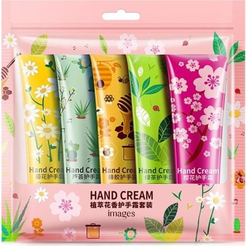 5pcs/lot images Plant Extract Fragrance Moisturizing Nourishing Hand Cream suit Anti drying Anti wrinkle Hand Care 30g