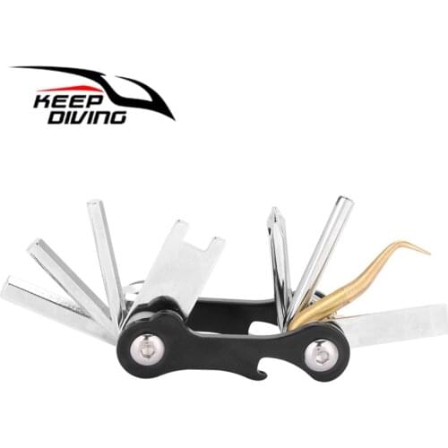 KEEP DIVING 8 in 1 Scuba Dive Snorkeling Wrench Folding Allen Key Wrench 420 Stainless Steel Emergency Repair Multi Tool Diving