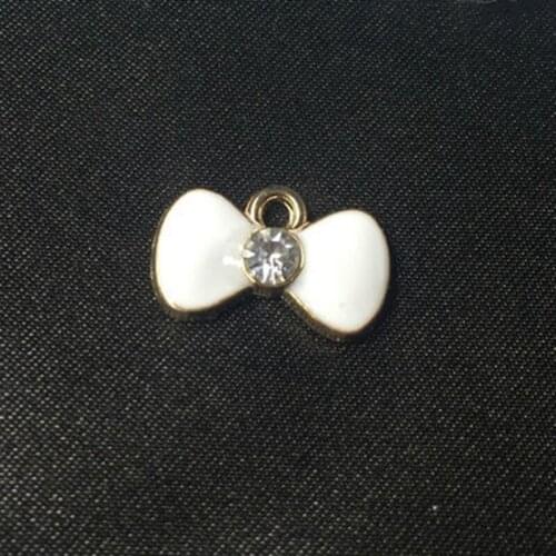9*14MM 50Pcs/Pack White Bowknot Shape KC Color Glazing Alloy Jewellery Charms Jewelry Pendants