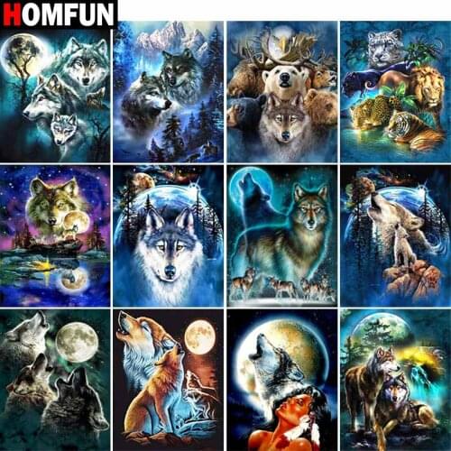 HOMFUN Full Square/Round Drill 5D DIY Diamond Painting "Animal wolf scene" Embroidery Cross Stitch 5D Home Decor Gift