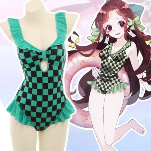 Anime Cosplay Kamado Tanjirou Cute Sweetheart One-pieces Swimsuit Women Costume Set