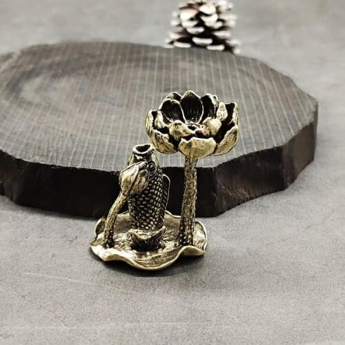 Antique Solid Brass Lotus Miniature Figurines Retro Copper Animal Tea Pet Desktop Ornament Decor Crafts Keychain Pendants