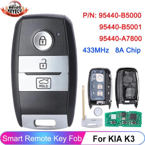 KEYECU Keyless-Go Smart Remote Key FOB 3 Button 433MHz 8A Chip for KIA K3 2014-2017 P/N: 95440-B5000/95440-B5001/95440-A7800