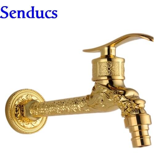 Free shipping Promotion Solid brass gold washing machine faucet with wall mounted garden golden bibcock for home brass bibcock