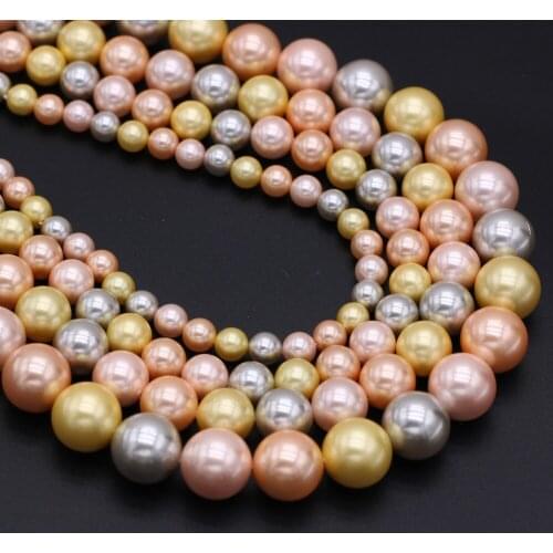 Natural Shell Round Beaded Colorful Imitation Pearl Shell Loose Bead 6 8 10 12mm Size Pick for Making DIY Jewelry Necklace
