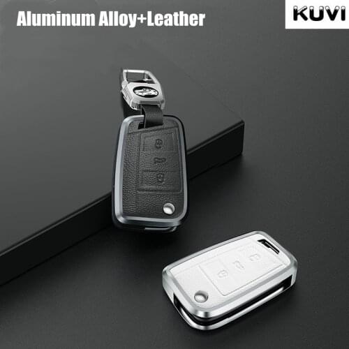 Alloy Leather Car Key Case Cover for VW Volkswagen Golf 7 GTI R MK7 Tiguan MK2 Skoda Octavia A7 SEAT Ateca Leon FR 2 Ibiza