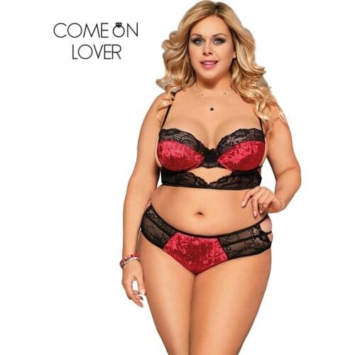 Comeonlover Lace Women Panty Bra Set Patchwork Soft Velvet Sexy Lingerie Feminina Plus Size Exotic Hollow Out Attractive RE80773