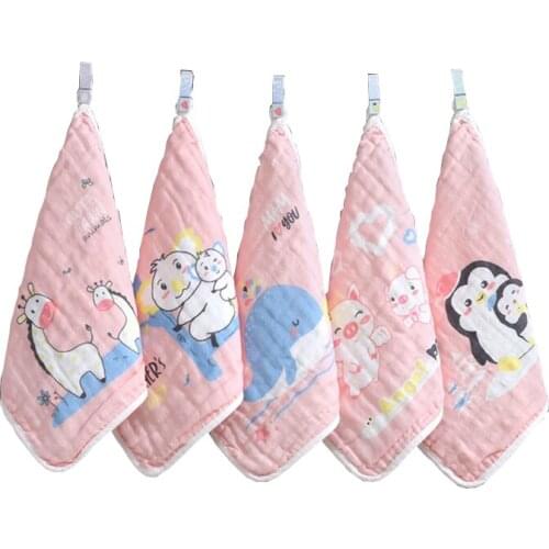 Baby Handkerchief 5pcs 100% Cotton Muslin Gaucet Breathable 6 Layer Baby Face Towel 30*30cm