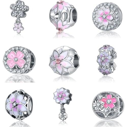 DIY pink flower beads jewelry bijoux bracciale bisuteria french bead silver perfumes mujer originales bracelet charms
