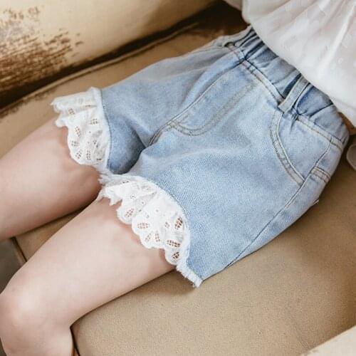 Lace Patchwork Summer Jeans Shorts For Baby Big Girls Mid Waist Denim Short Pants Clothing Children Casual 2020 Mini Trousers