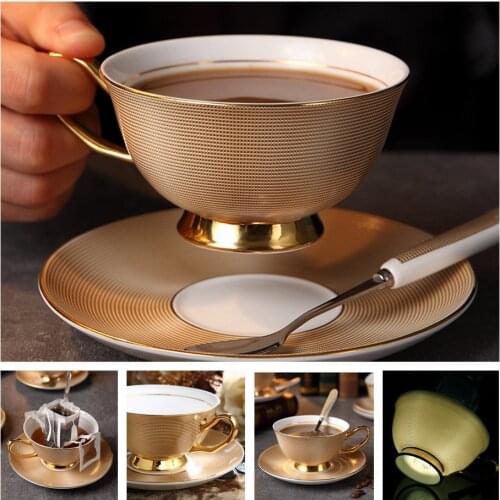 Europe Noble Bone China Coffee Cup Saucer Spoon Set 200ml Luxury Ceramic Mug Top-grade Porcelain Tea Cup Cafe Party Drinkware