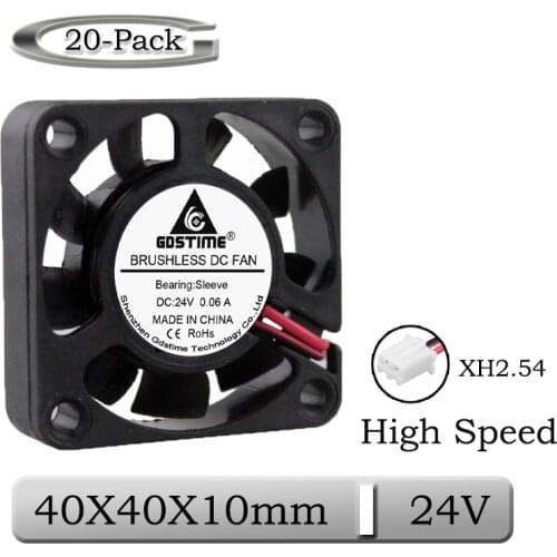 Gdstime 20 Pieces 24V 40mm x 10mm DC Cooling Fan 40x40x10mm 4010 4cm Small Brushless Cooler