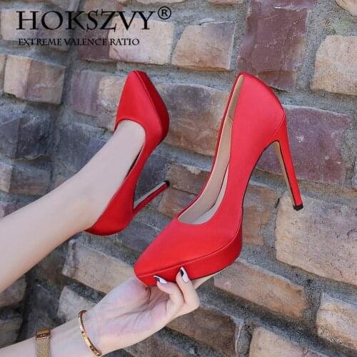 HOKSZVY Evening Dress Fashion Sexy Fashion Pointed Pump High Heels Large Size Single Shoes Wedding Etiquette Bridal Shoes WZ