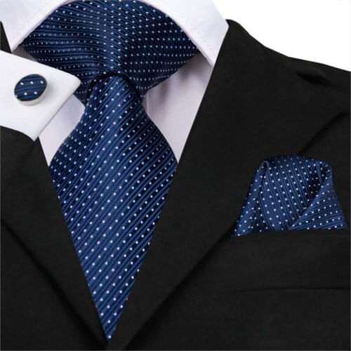 Necktie Handkerchief Set Classic Solid Gift For Men Woven Wedding Party Silk Men Tie Pocket Square Navy Blue Tie For Men SN-3226