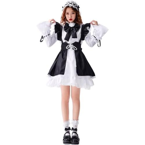 Masculin Maid Cosplay Costume sprouting day animation world cafeteria Cafe dress, Long Sleeve Black And White Maid Dress