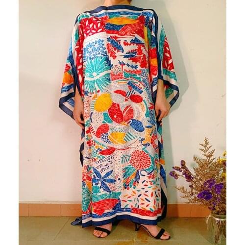 2020 Summer Holiday Print Floral Beach Long Dress Women Loose silk Kaftan maxi dress African dresses for women