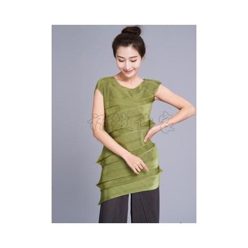 HOT SELLING fIrregular solid color sleeveless fashion fold T-shirts IN STOCK