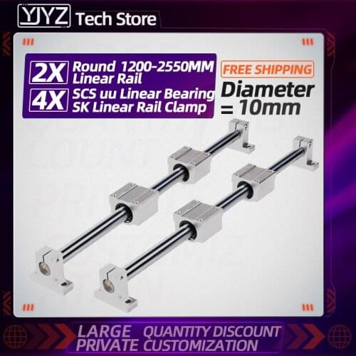 Linear bearing chrome-plated optical axis diameter: 10mm L=1200-2550mm+4pc SC10LUU extended slider +4pc SK bearing bracket