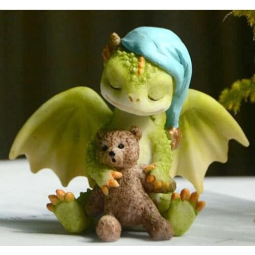 Cute Cartoon Dragons Ornament Resin Simulation Dinosaur Doll for Home Garden Yarns Decor ALI88