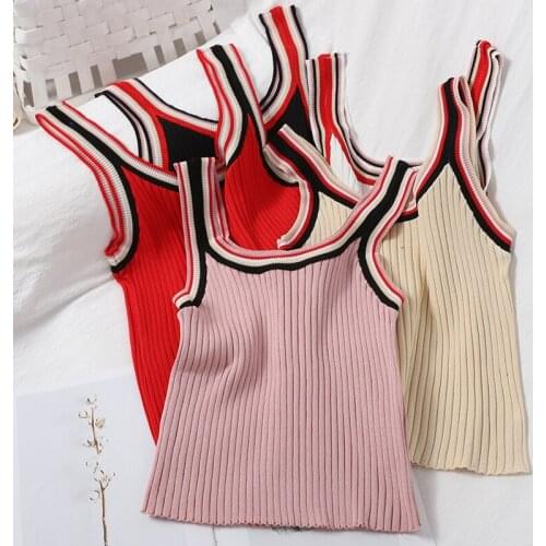 Fashion Woman Knitting Tops U Neck Contrast Color Ribbed Crop Tops Summer Skinny Sporty Korean Style Cropped Tank top women tops