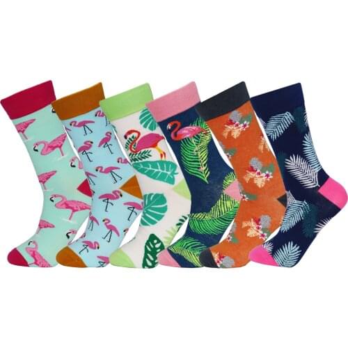 Men Personality Colorful Soft Casual Socks cute Exquisite Feather Leaves Flamingo Socks Funny Happy casual Cotton Sock