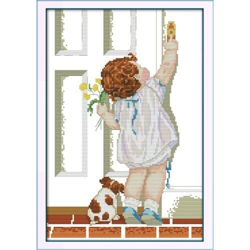 The flower sending girl Printed Cross Stitch Kit Home Decorative painting 11CT 14CT DMC Embroidery Needlework Cross-stitch set