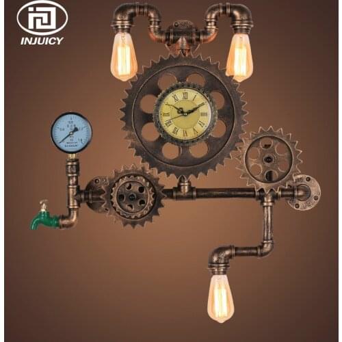 Vintage Industrial Wind Steam Punk With Watch Wall Lamp Loft Bar Clothing Shop theme Restaurant Aisle Retro Iron Wall Lights