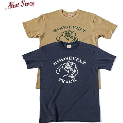 Non Stock Vintage Mens Roosevelt Track Print Short Sleeve T-Shirt Summer 255 GSM Heavyweight Cotton Casual Tee